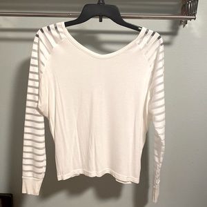 CCK Style Ecru Sheer Stripe Sleeve V Neck Shirt